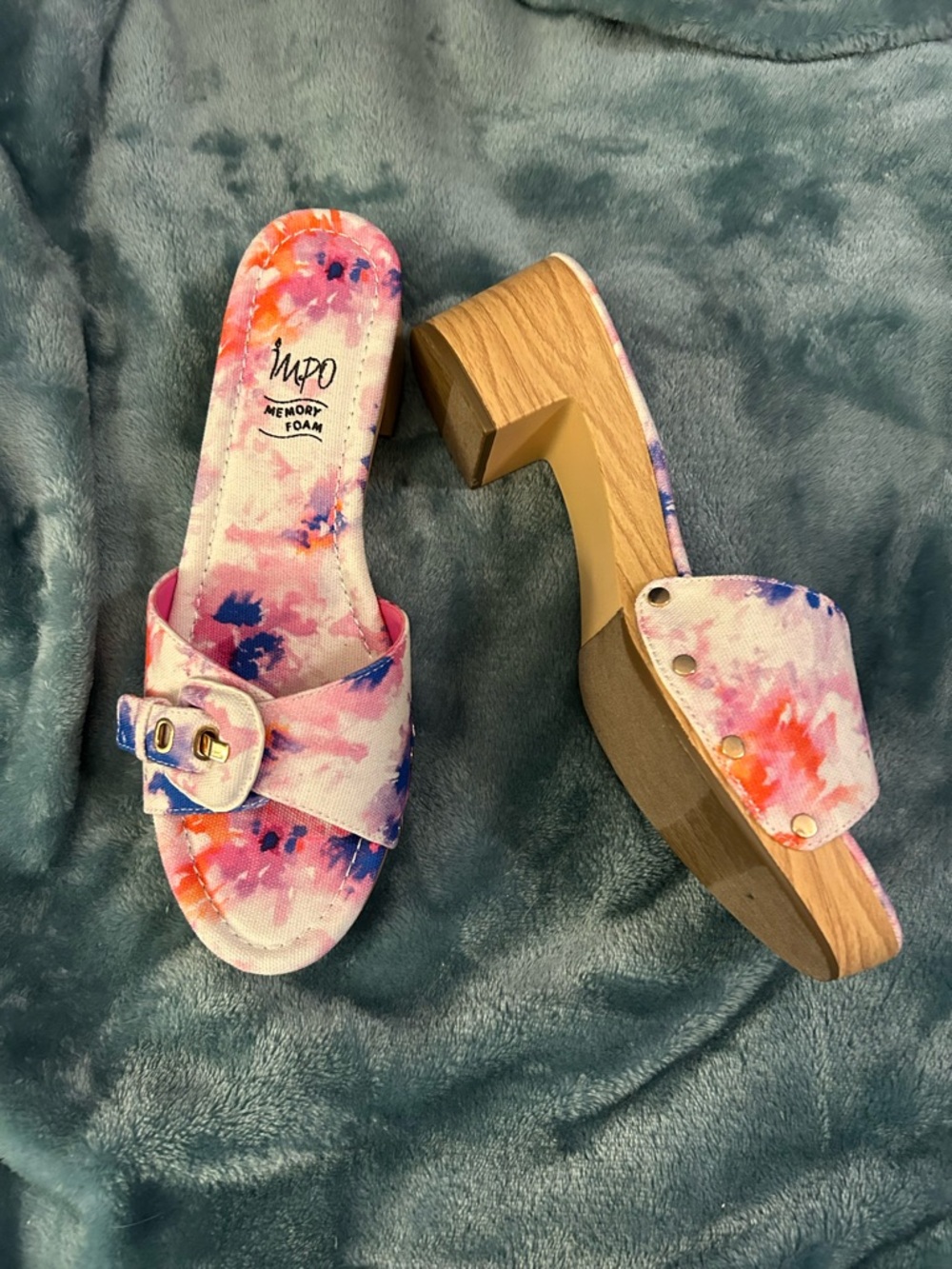 Impo Pink & Purple Tie-Dye Slide Clogs with Wood-Look Heel